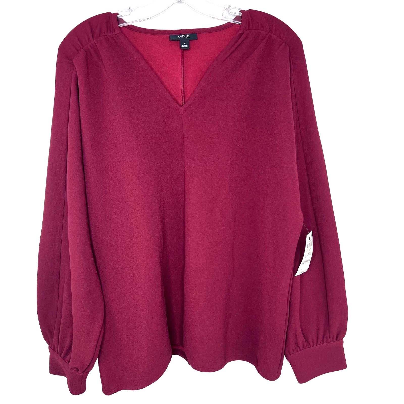 New Alfani Size Large Red Balloon Long Sleeve V-Neck Blouse Top