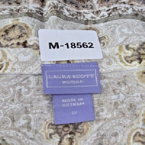 Laura Scott Women Shirt 2X Beige Paisley Beaded Crew Neck Pullover