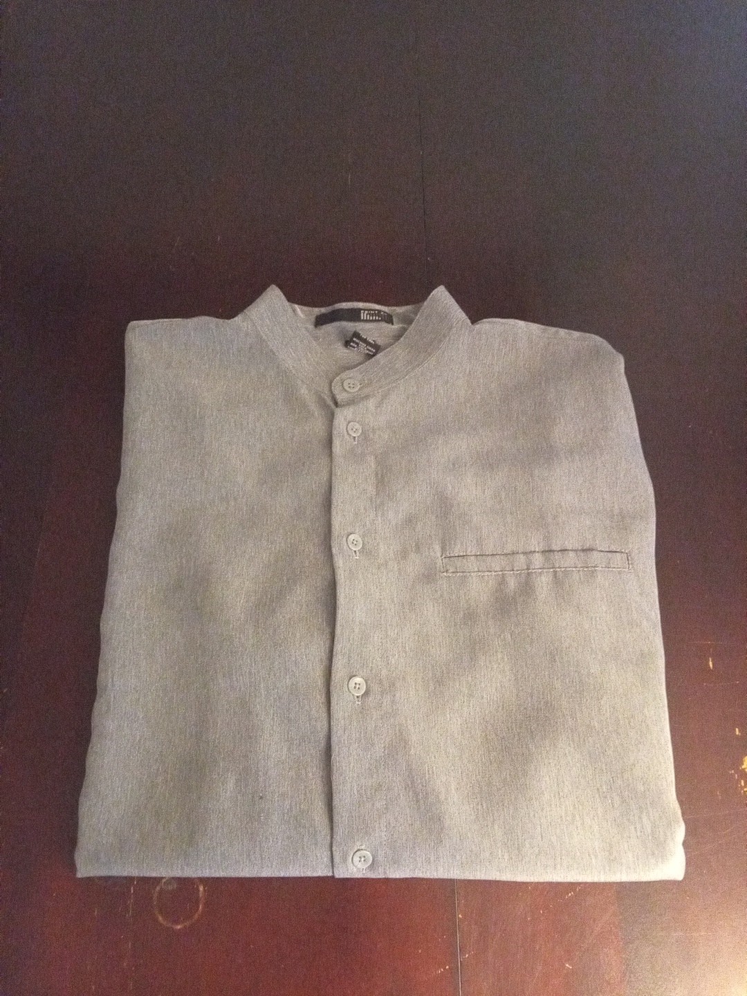 Point X L Dress Shirt Mens Heather Gray Button Up Manderin Collar Long Sleeve