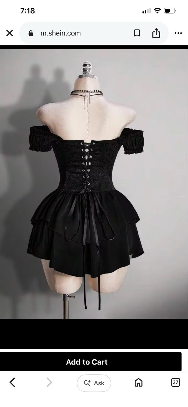 Shein Icon Black Goth Jacquard Waist Ruffle Hem Corset Back Mini Dress sz 0XL