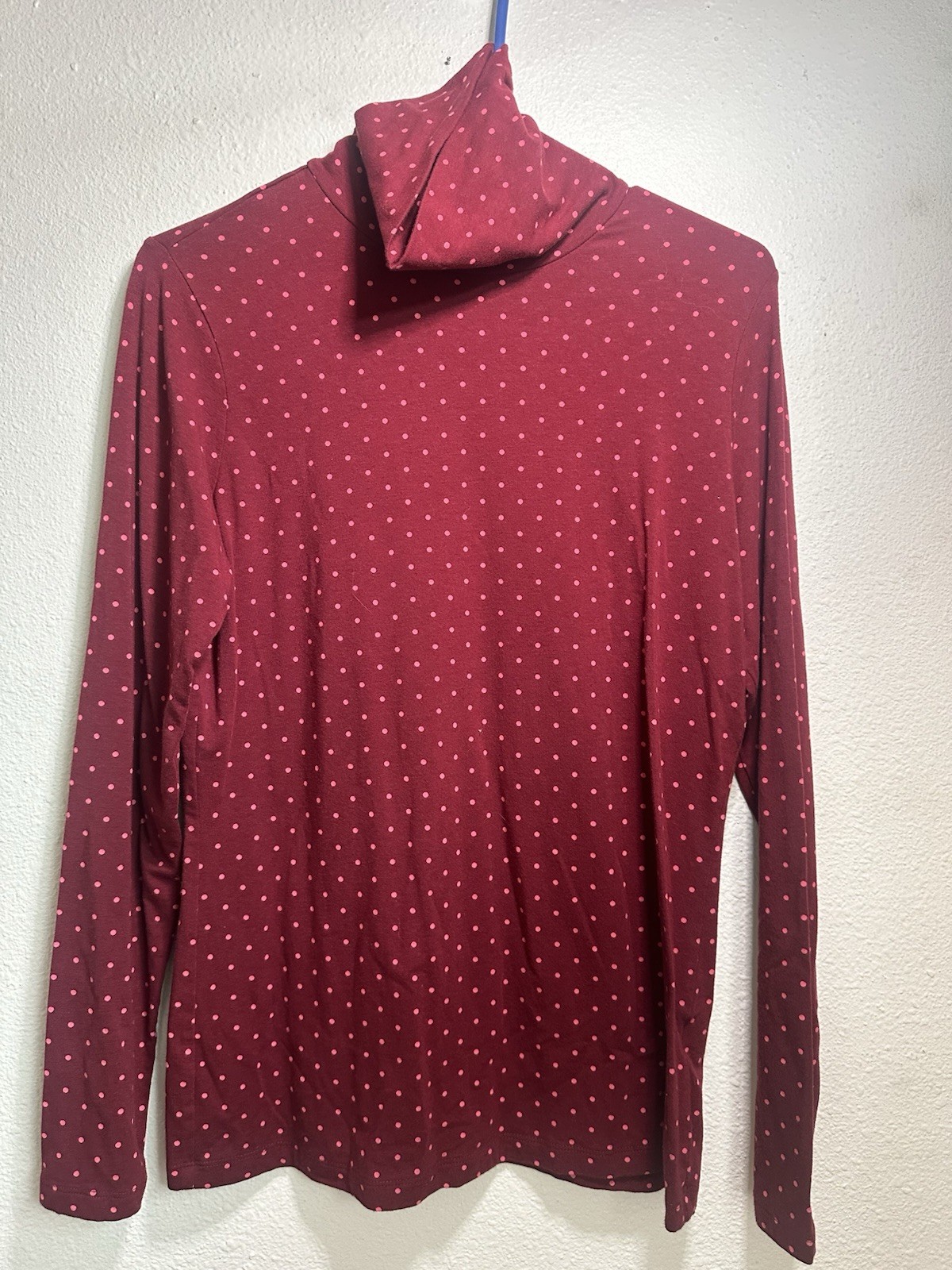 Lands End Burgandy With Pink Polka Dots Longsleeve Fit Turtleneck Medium