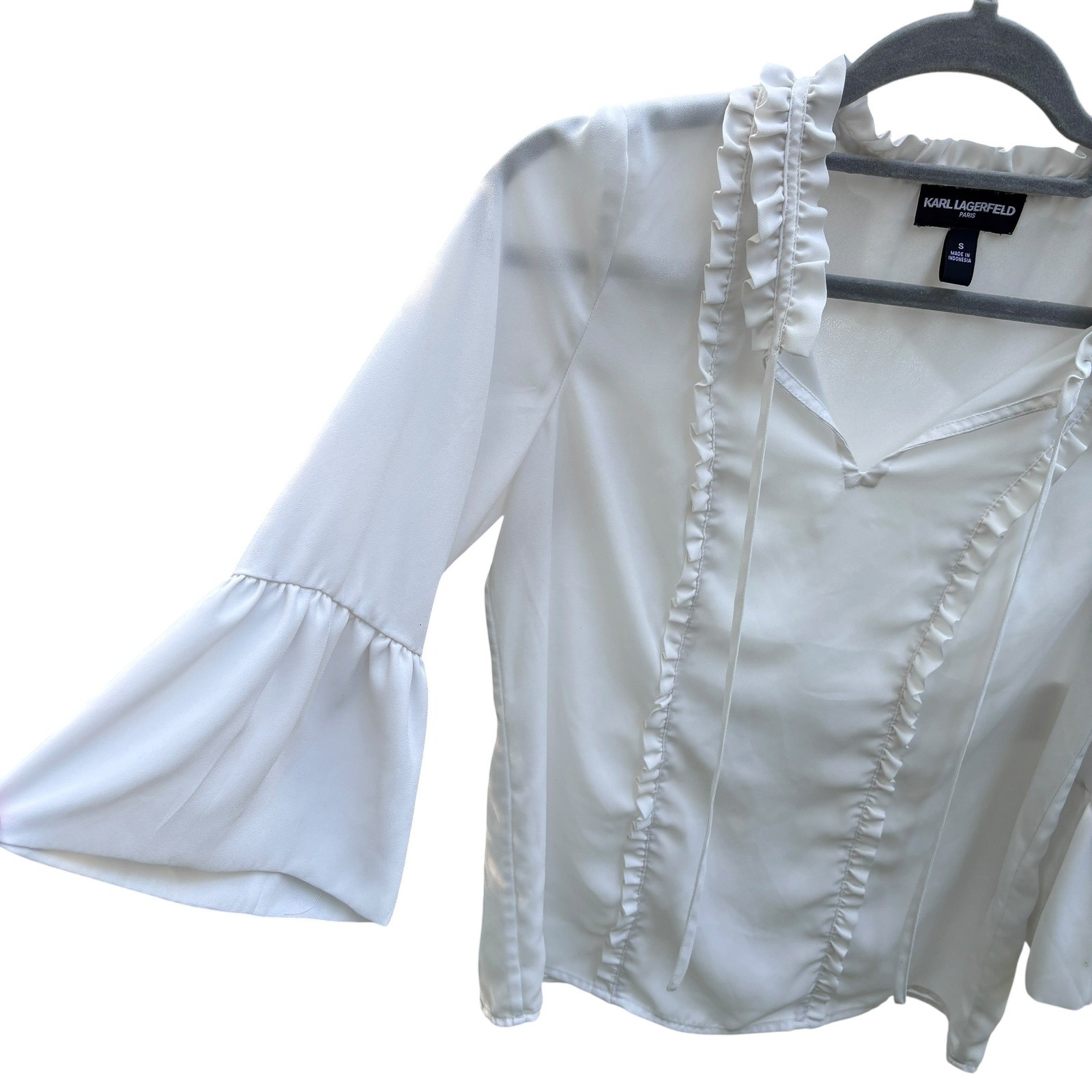 Karl Lagerfeld Womens Small Blouse White Ruffle Victorian Renaissance Prairie