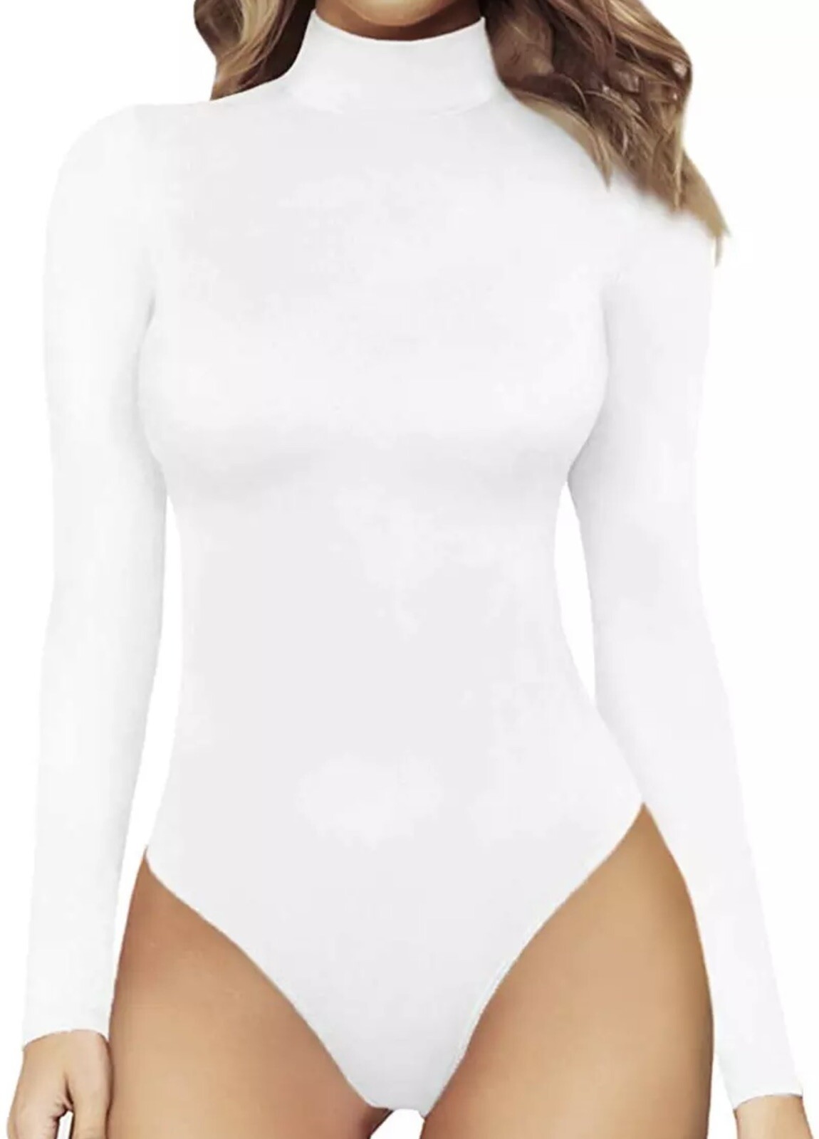 MANGOPOP Mock Turtle Neck Long Sleeve Top Bodysuit Jumpsuit White NEW NWT