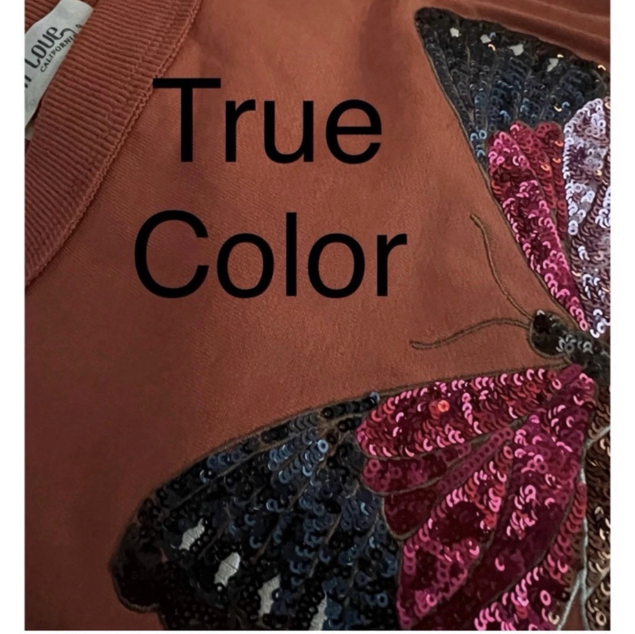 PEACH LOVE CALIFORNIA sequin Butterfly French Terry Crop Top Size Large