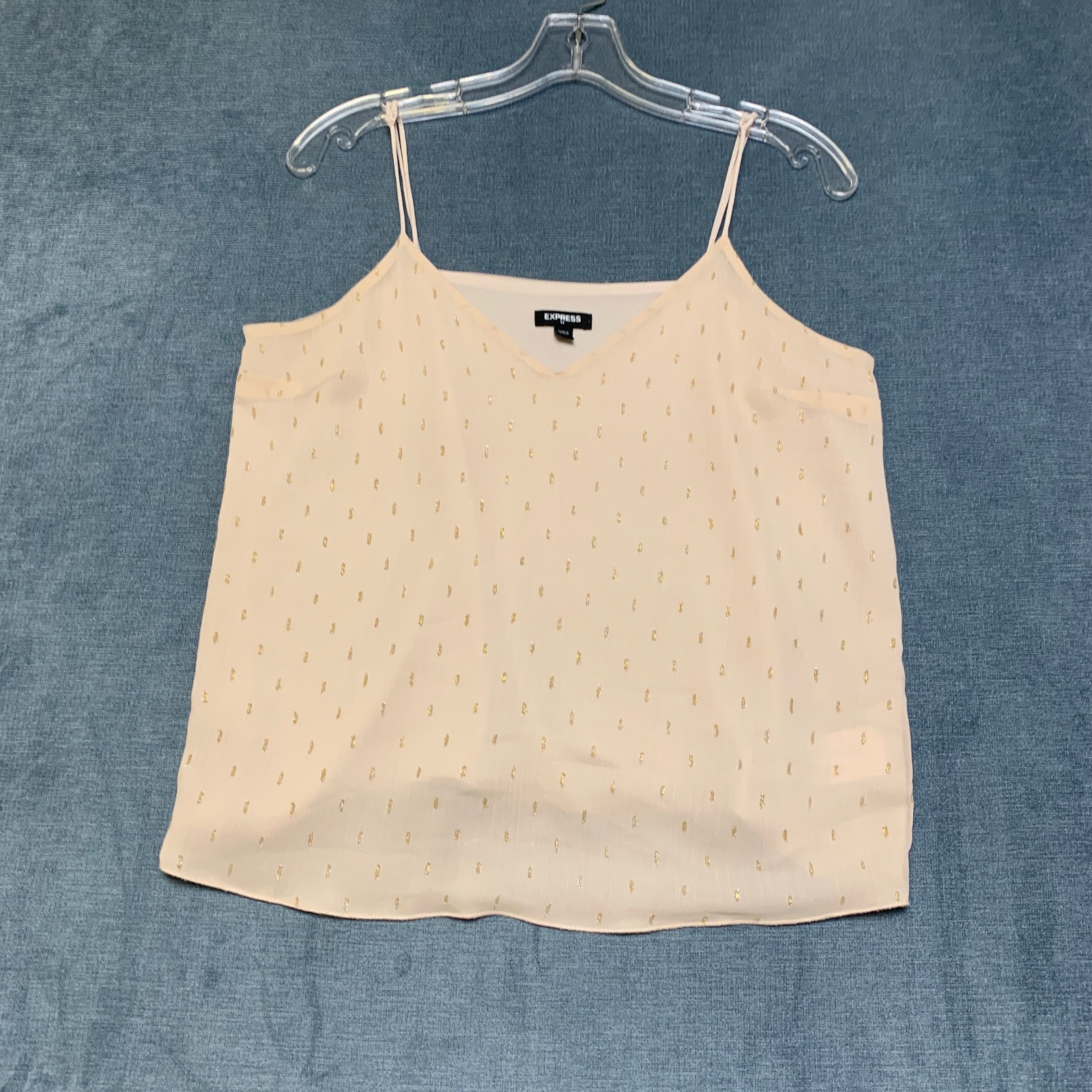 Express Camisole Top Women’s M Beige Casual Swiss Dot Adjustable Strap V Neck