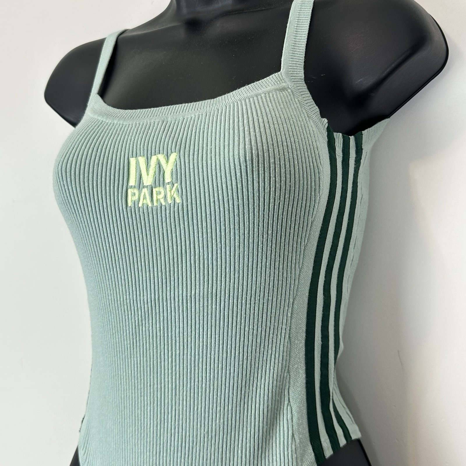 Adidas x Ivy Park Ribbed Bodysuit S Green Tint Neon Logo Y2K Sporty Beyonce Rare