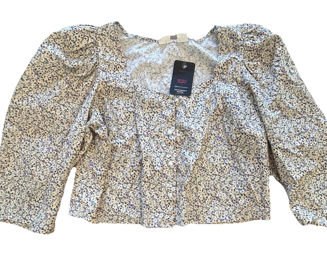 NWT Women Levi’s button up cropped long Puff sleeve blouse Floral Top Size XXL