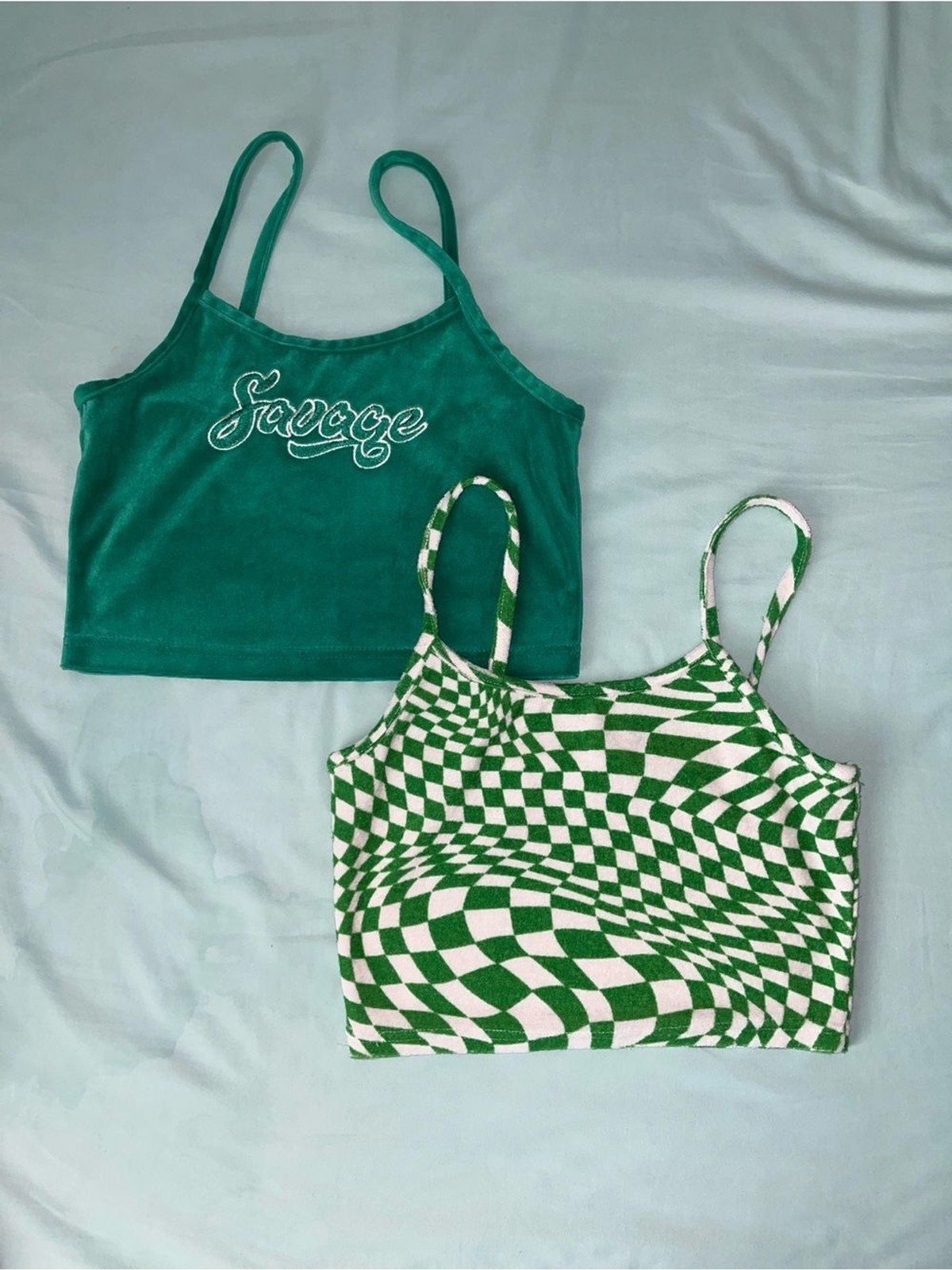 Rue21 Green Checkerboard & Teal Cami Crop Tops-Size S