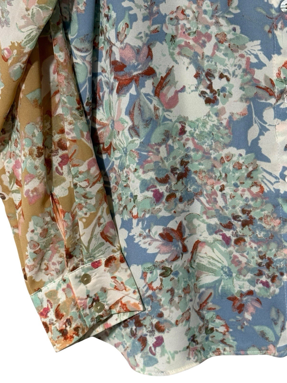 Rose & Olive Patchwork Floral Button Down Blouse Top Multicolor Large