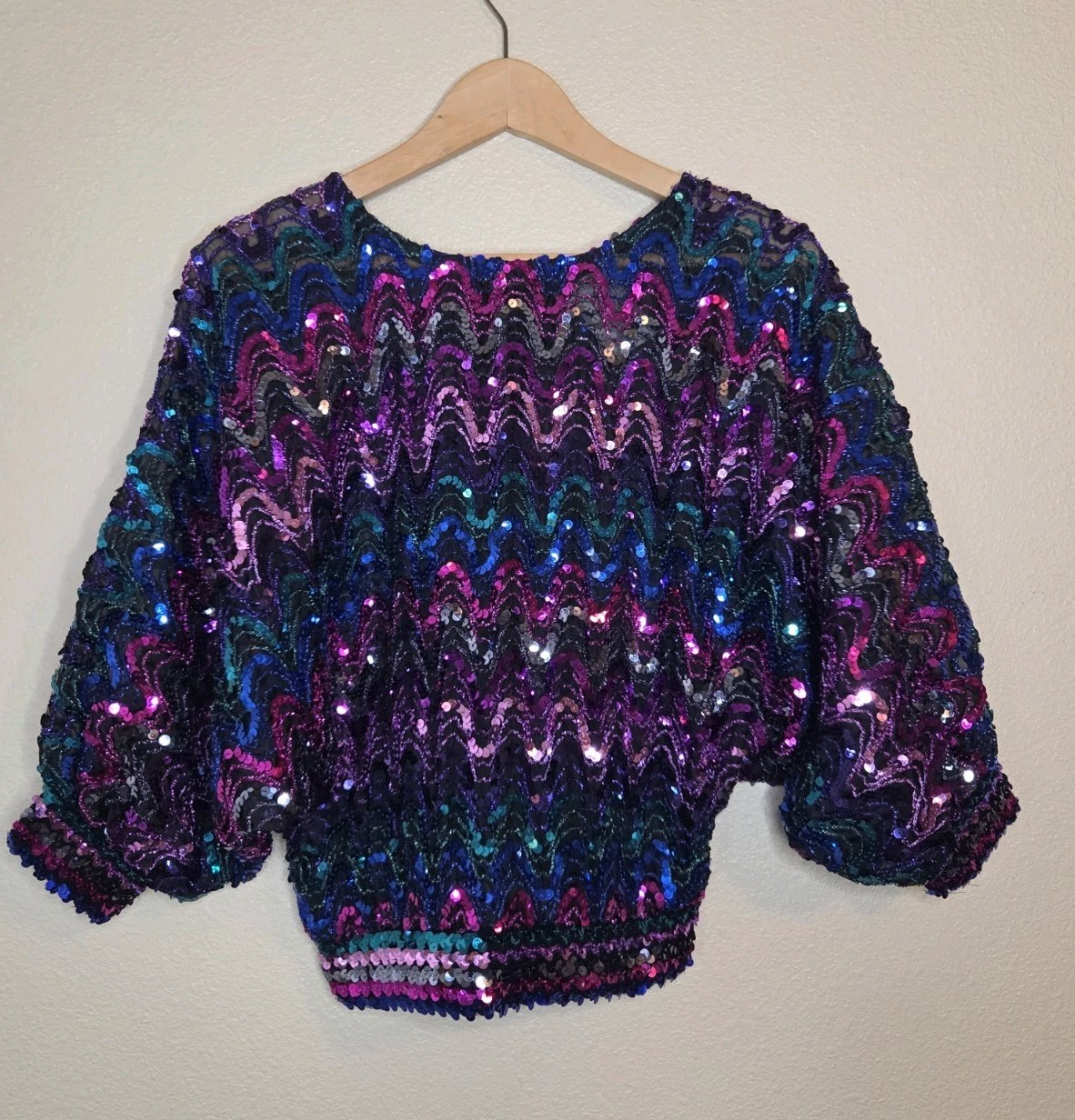Vtg 80’s 90’s Praise Hymn Tunic Top Sequin XS Colorful Disco Multicolor Dolman