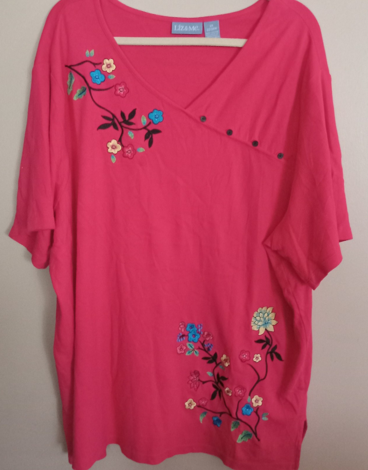 Plus 22 24 Pink Floral Embroidered Short Sleeve Tunic Grannycore Cottagecore