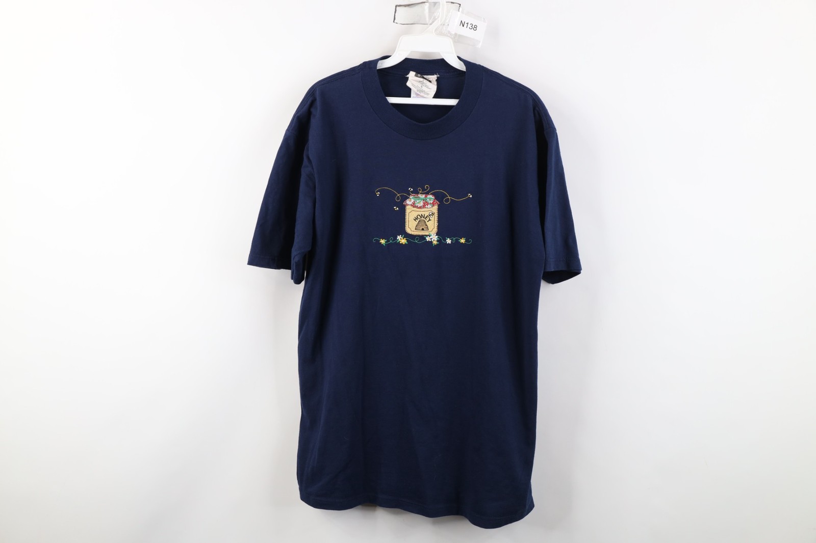 Vintage 90s Streetwear Womens Large Faded Flower Honey Bee T-Shirt Blue USA