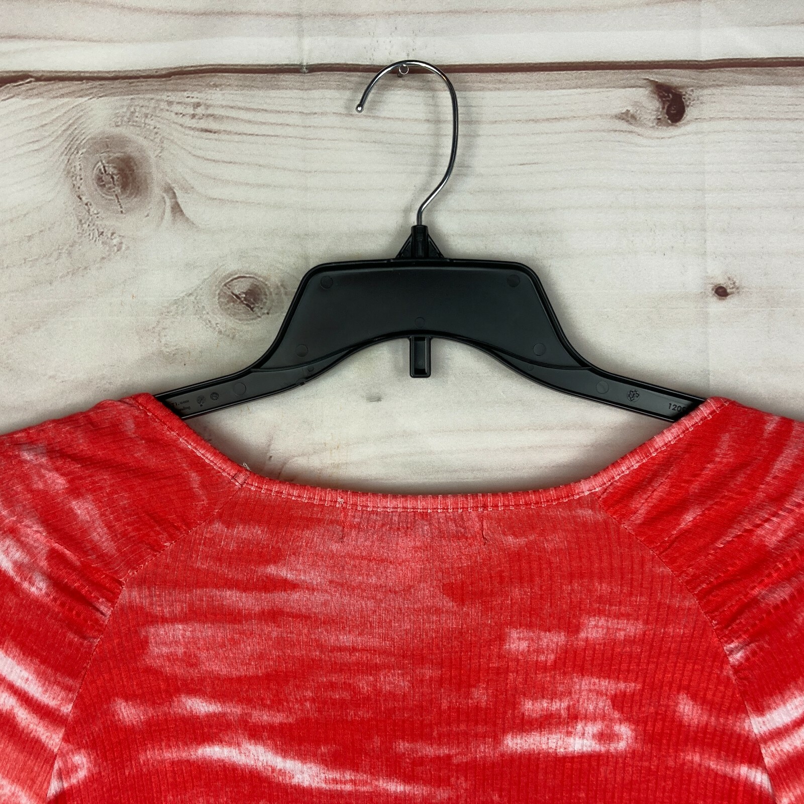 Fever Top Womens XL Red Tie-Dyed Long Sleeve Square Neck Ribbed Knit T-Shirt