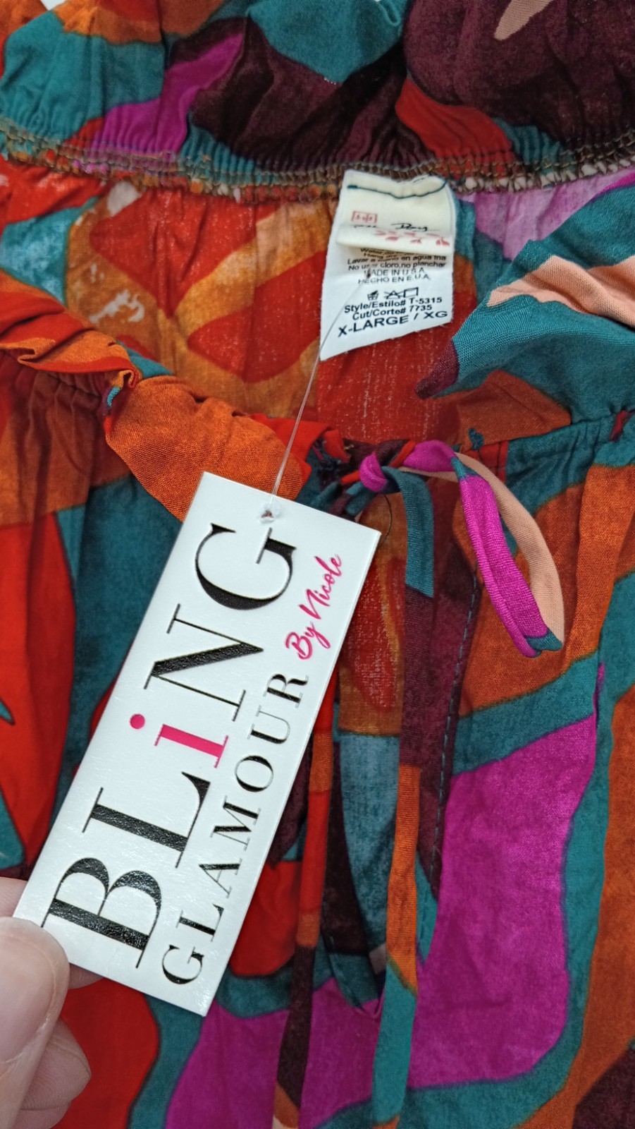 Fifth Ray XL Abstract Floral Boho Blouse | Colorful Art Nouveau Ruffle Top NWT