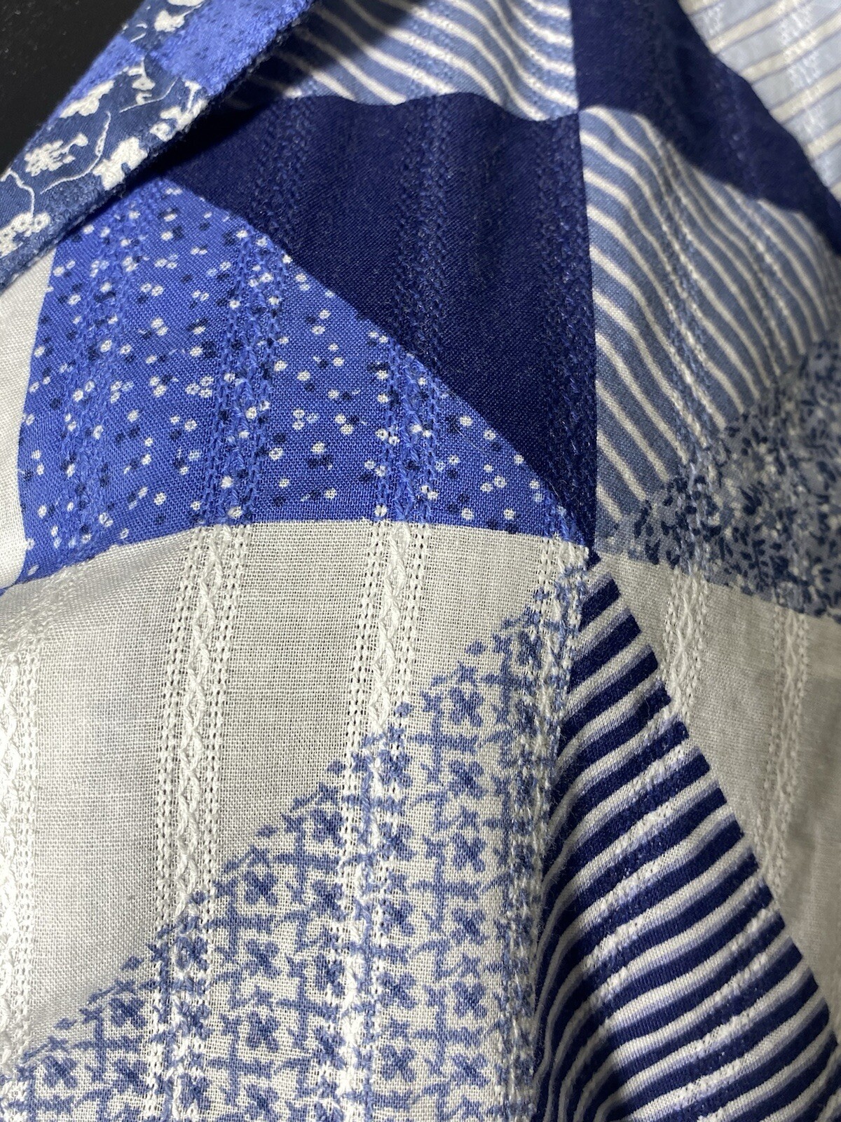 A.N.A. Blue Patchwork Size XL 100% Cotton Button Up Shirt Prairie Quilt Square