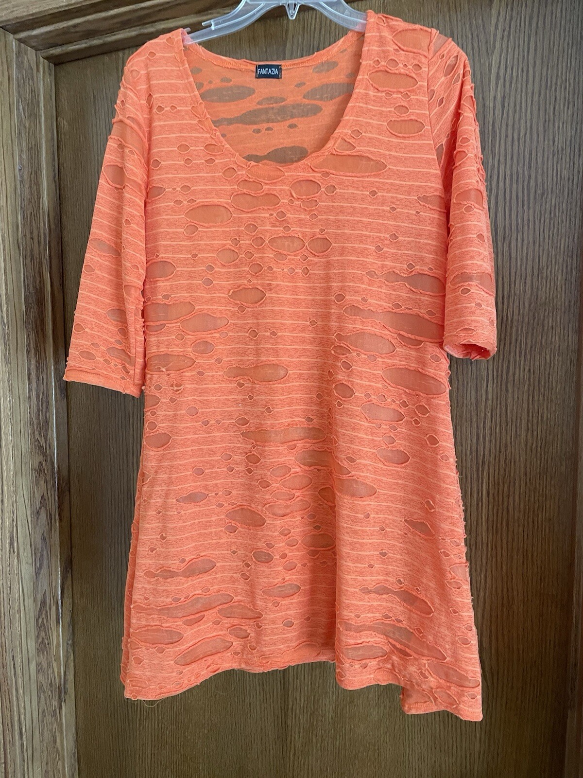 Fantazia 3/4 Sleeve Tunic Cover Orange Blouse Top Women’s Size M