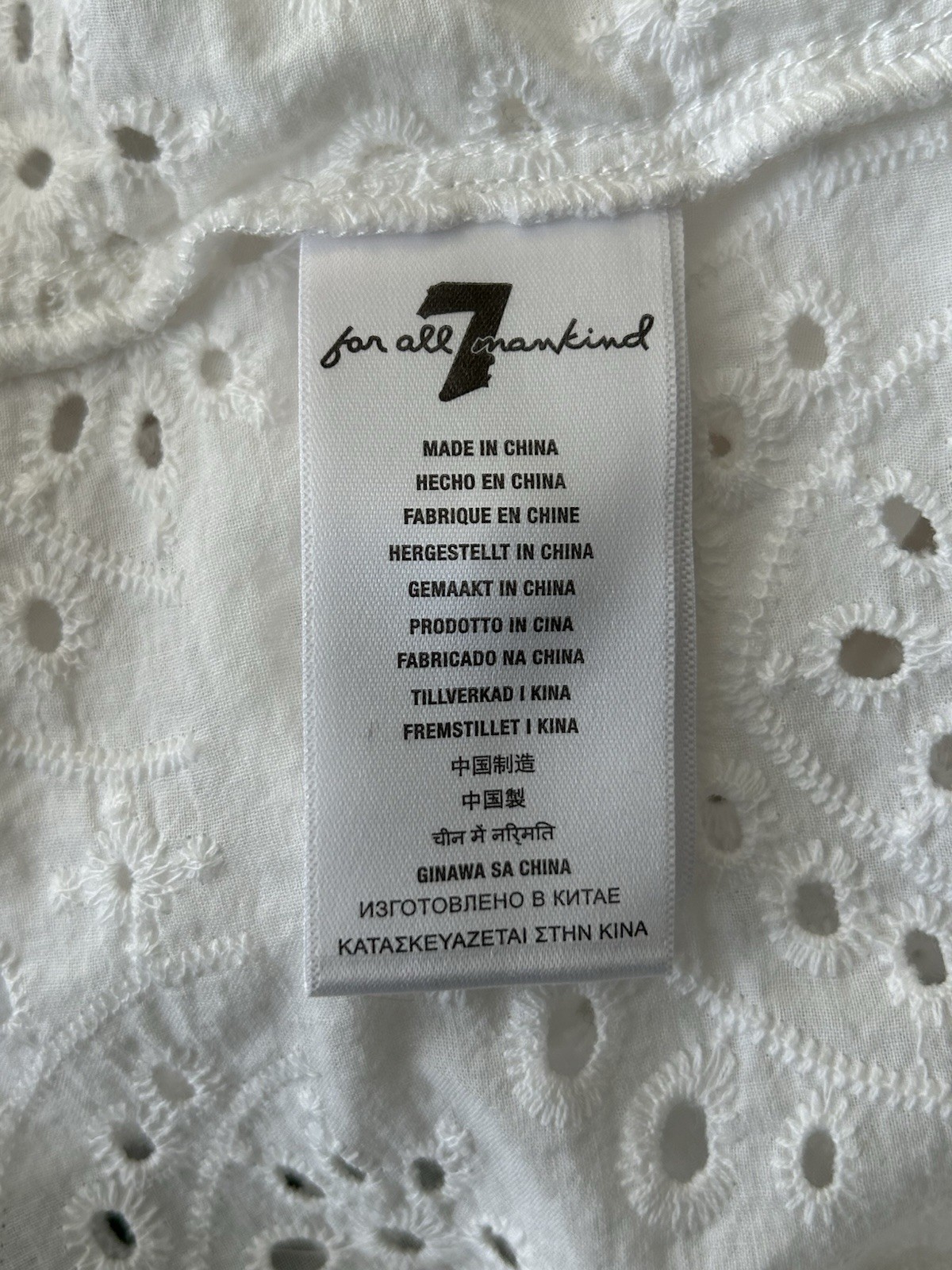 7 FOR ALL MANKIND Bohemian White Eyelet Sleeveless Blouse Size S