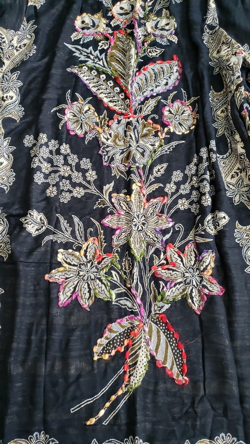 Boho Black Paisley Floral Embroidered Maxi Kimono Gypsy Hippie Duster Ca G2U