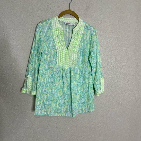 Vineyard Vines Printed Aquatic Blue Green Tunic XXS
