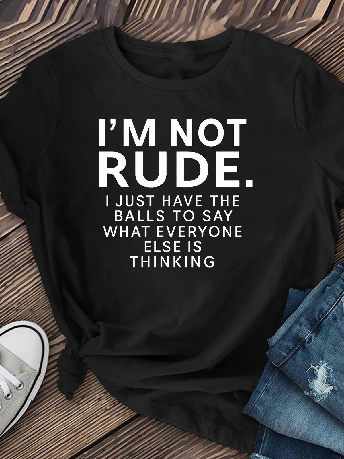 “I’m NOT RUDE” Printed T-shirts, Women’s Round-neck Tops Summer Ladies’ Tee ↗