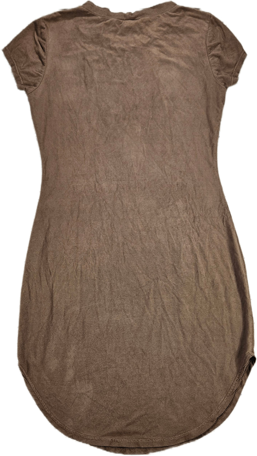 January 7 Women’s Brown Short Sleeve Crew Neck Tunic Top M Curved Hem Dress