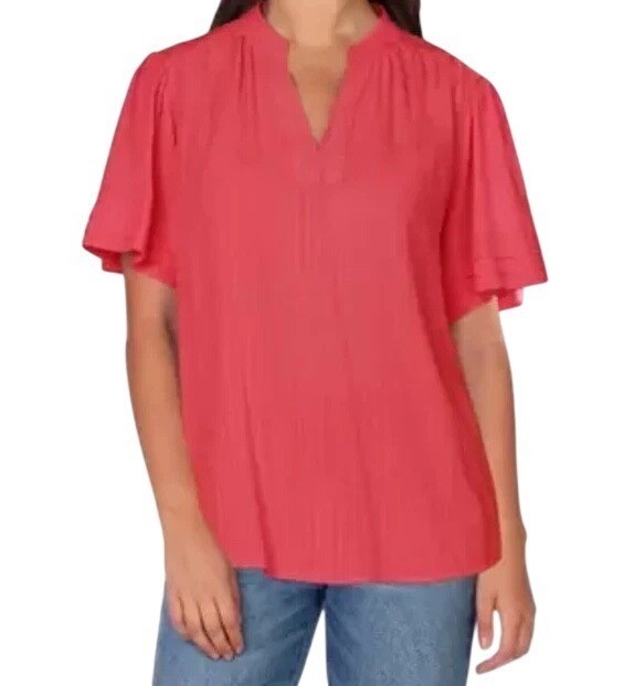 NWT Well Worn Women’s M Pink Short-Sleeve V-Neck Tunic Blouse 100% Viscose G2163