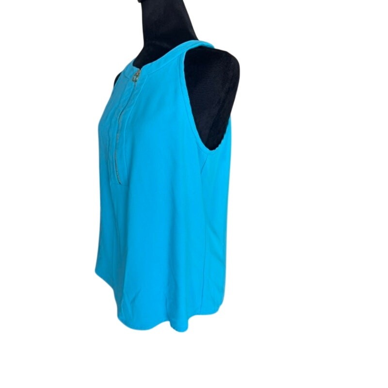 Trina Turk Tank Top Womens L Blue Sleeveless Zip Front Modern Resort Blouse