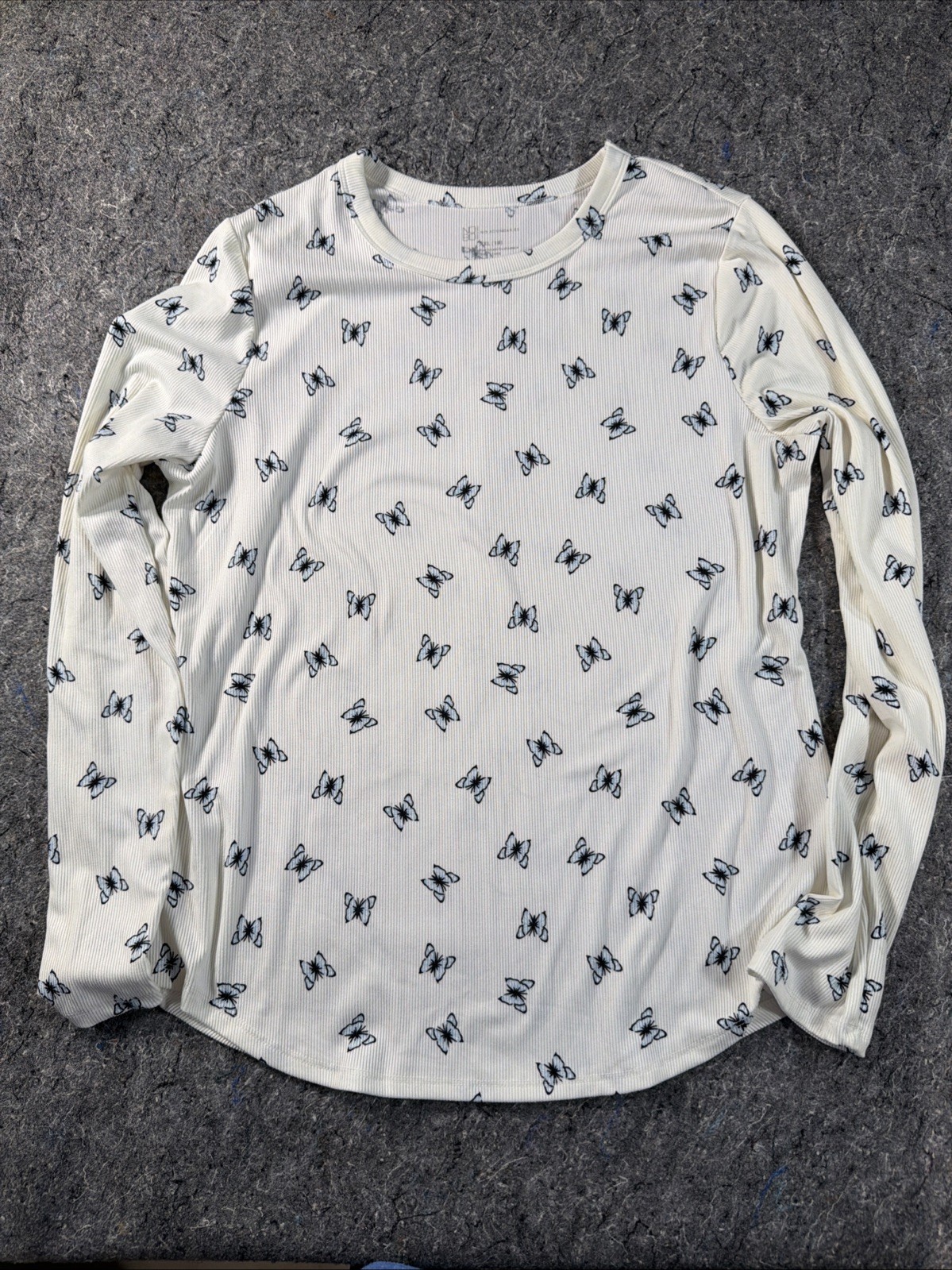 No Boundaries Womens XXL Butterfly Print Ribbed Long Sleeve Thermal Shirt