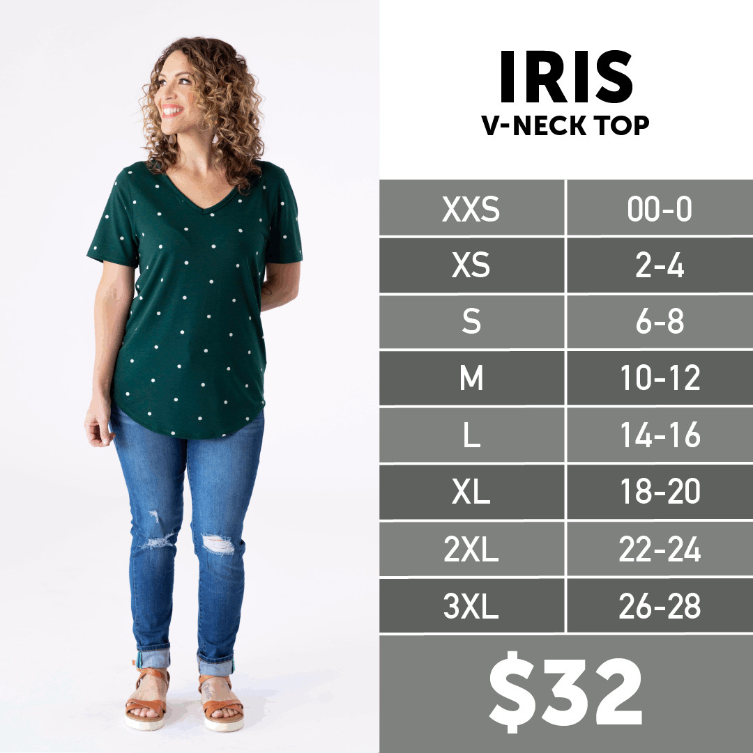 SMALL IRIS LuLaRoe V-Neck Top ~ SOLID BLACK ~ Top Sizes 6-8