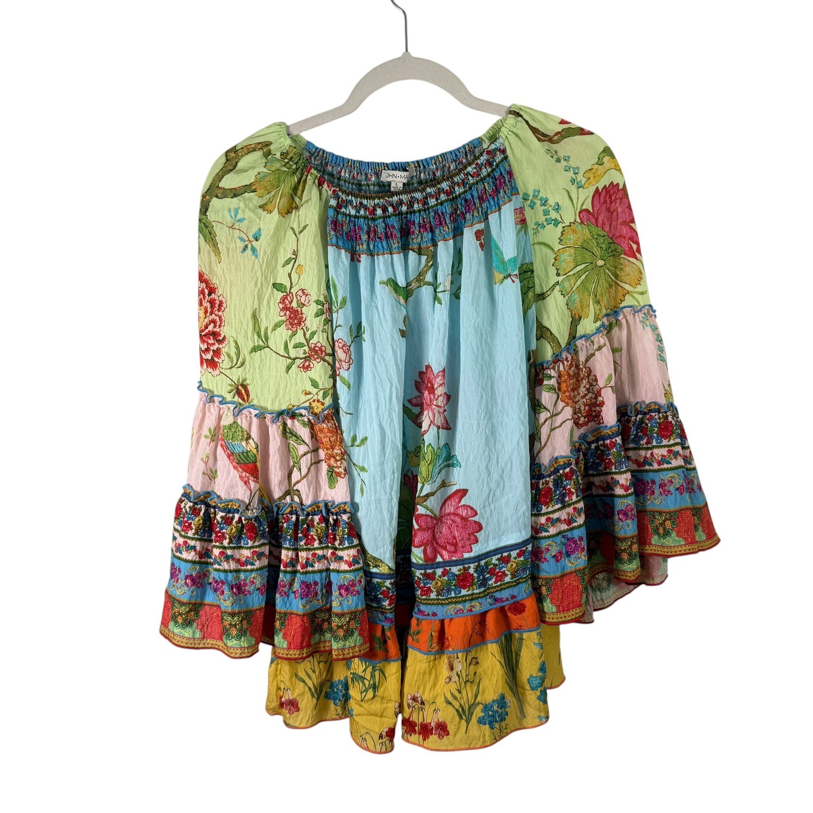 John Mark Floral Patchwork Blouse Multi-Color Ruffle Tiered Peasant Womens Large
