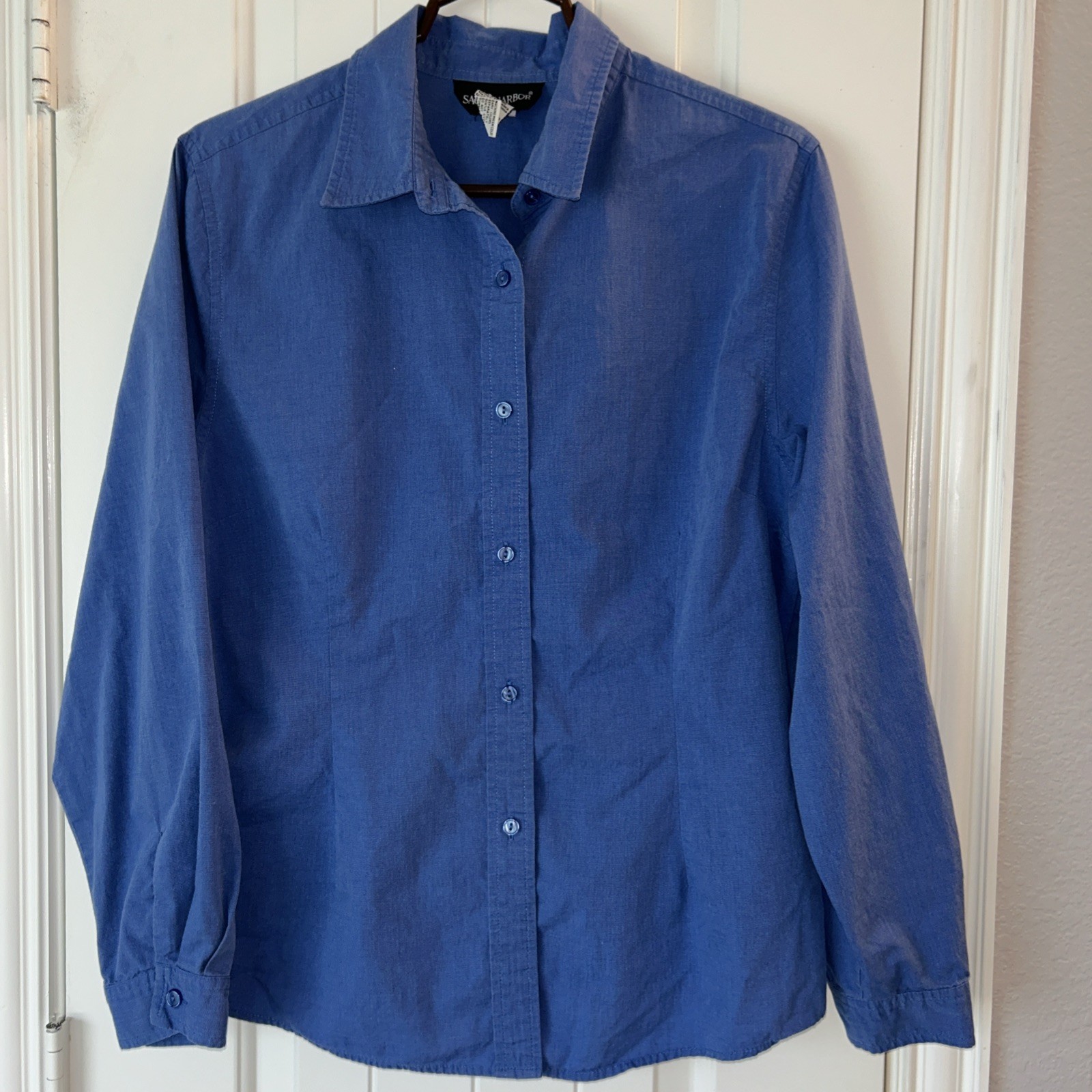 Sag Harbor Button-Up Shirt Women’s XL Blue Long Sleeve Regular Fit Casual Cotton
