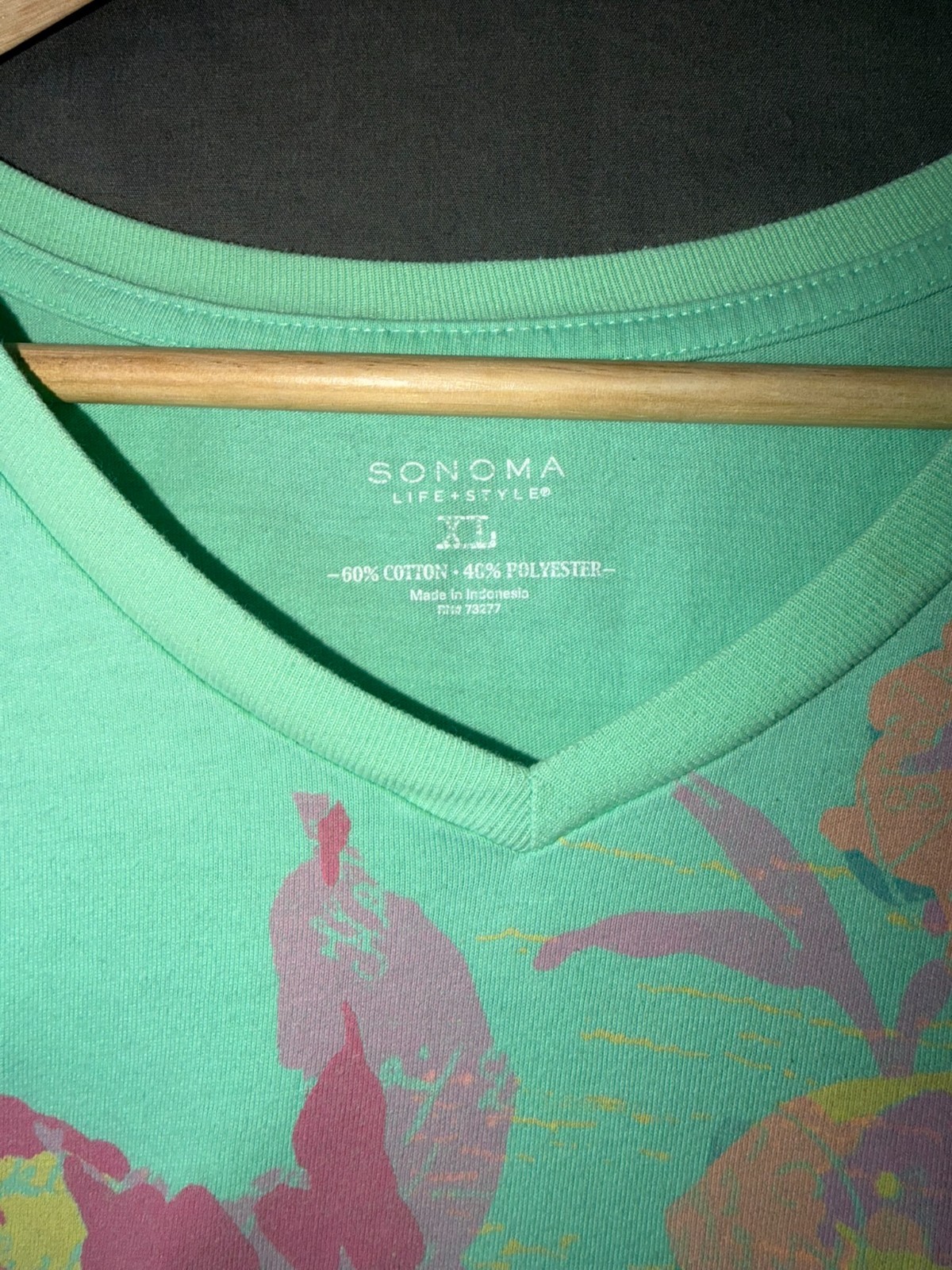 Sonoma Life + Style Floral V‑Neck Tee Light Green Size XL – Soft Cotton Blend