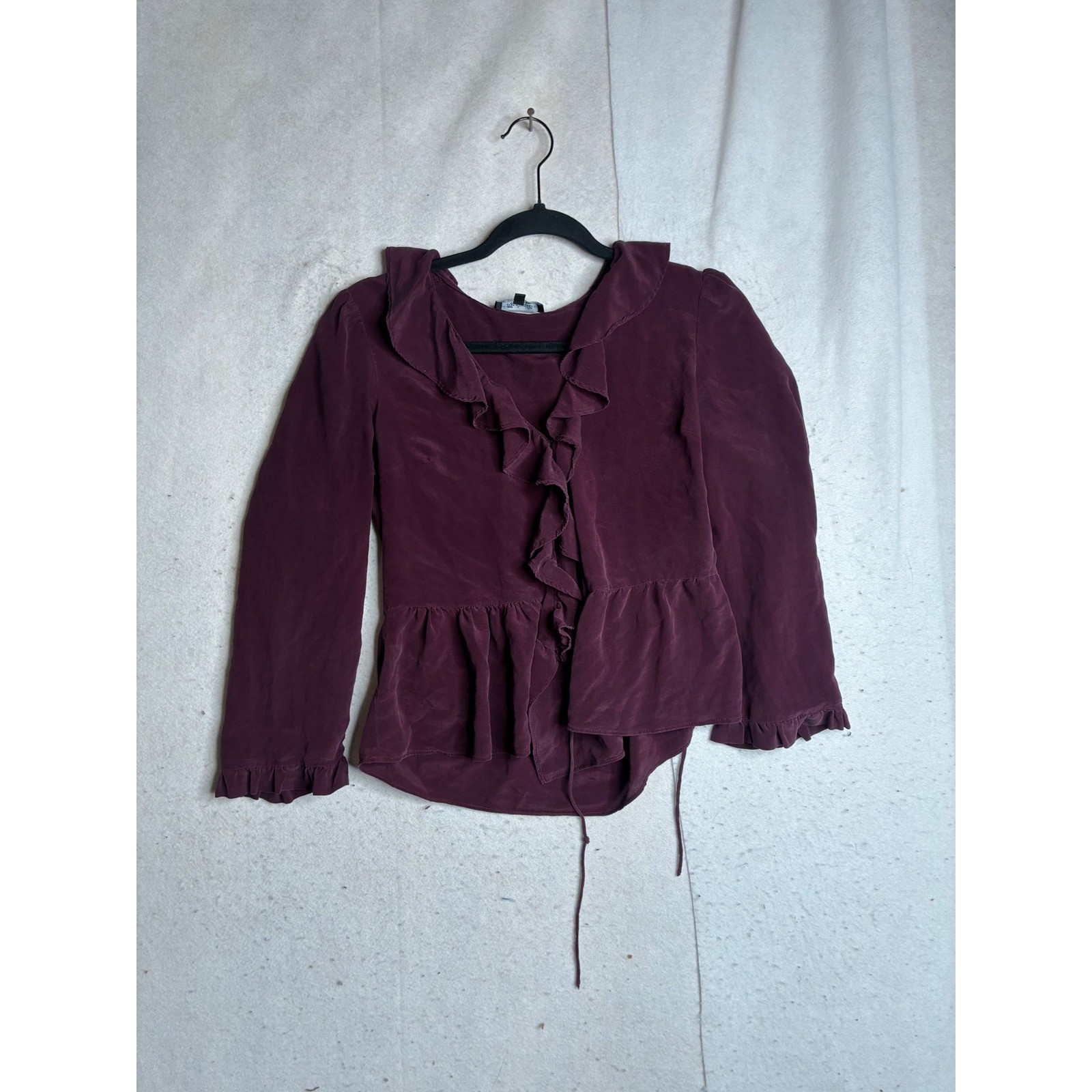 Madewell Burgundy Silk Ruffle Wrap Peplum Blouse Long Sleeve Wine Red Size M