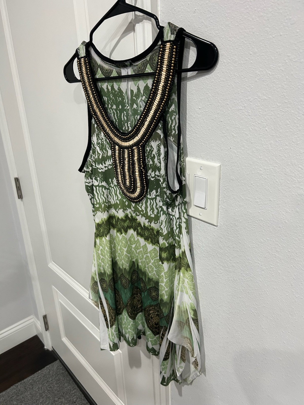 Lafiance Womens Green Lightweight Sleeveless Tribal Print Tank Top Beaded Boho