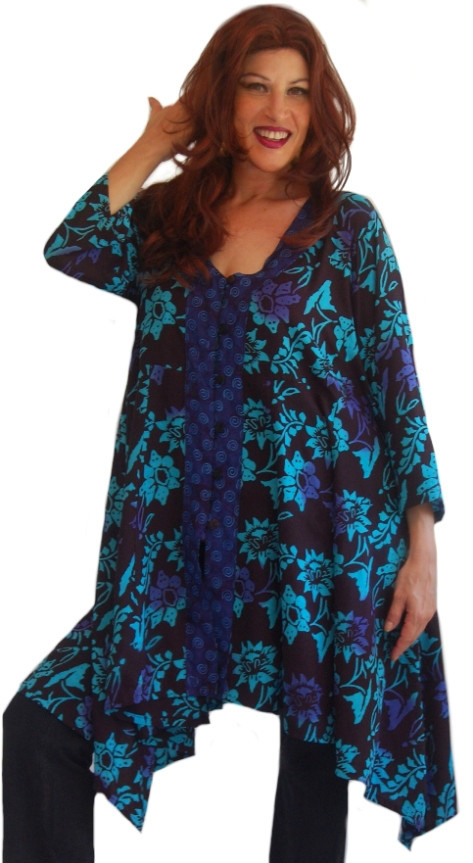 pick color & size shirt top blouse hem a line swing button bali batik art chic