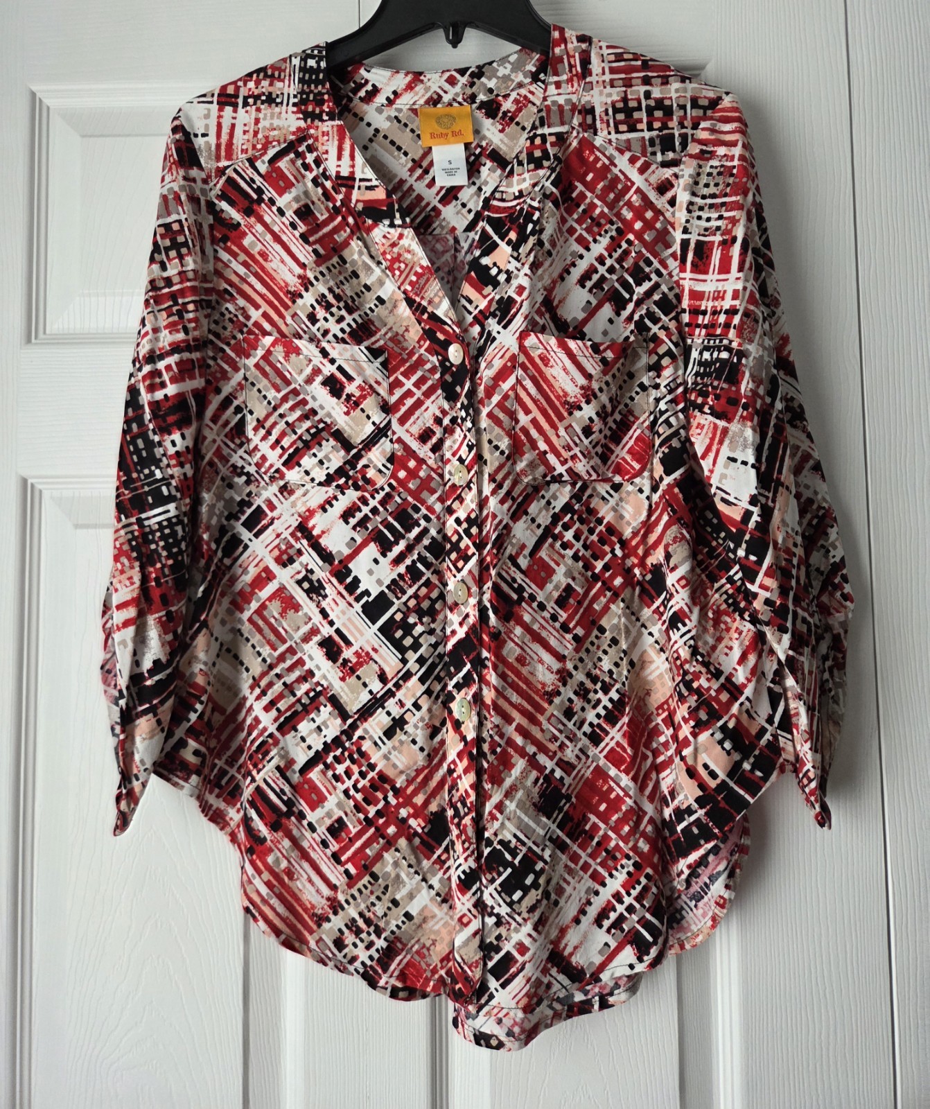 NWOT Ruby Rd Multi Button Front Spread Collar Roll Tab Sleeve Blouse Size S