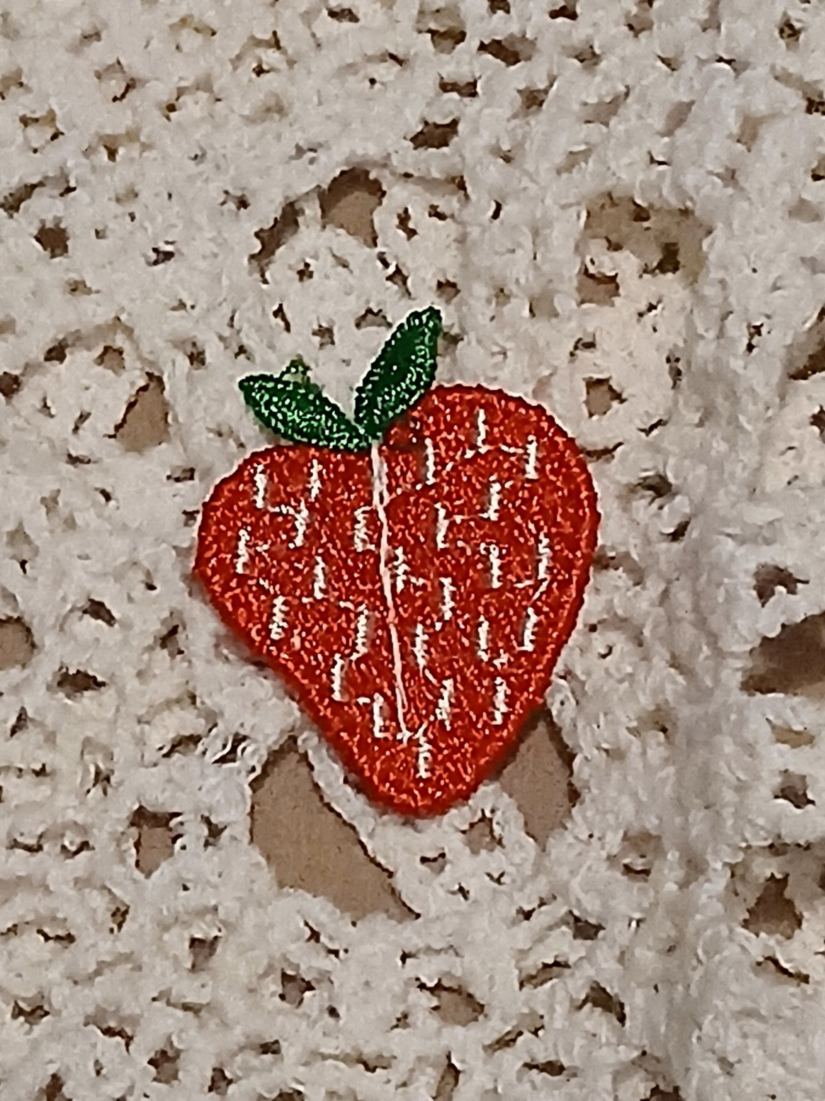 White Crochet Cropped Top S Strawberry Embroidered Short Sleeve Round Neck
