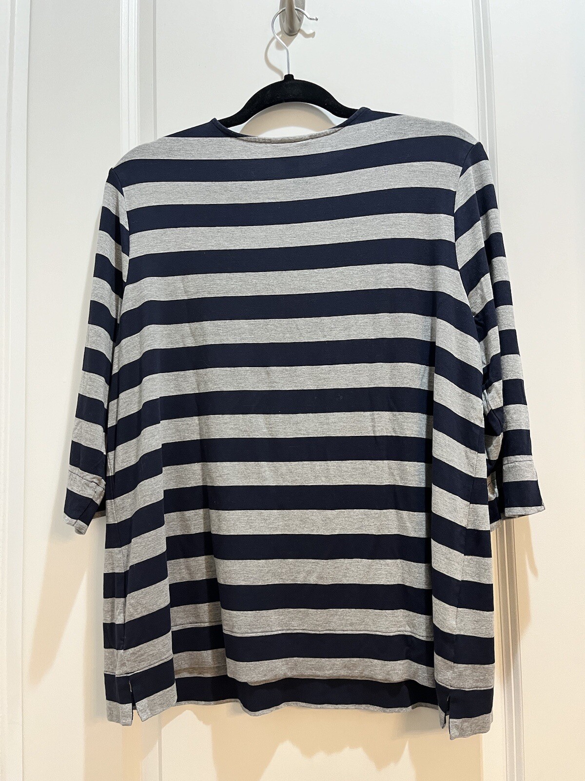 J Jill Wearever Collection Top Large Gray/Black Stripes 3/4 SLeeve Blouse