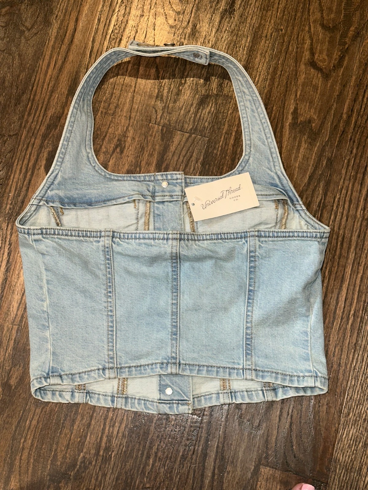 Universal Thread Denim Halter Top S Light Bleach Wash Cropped Button Front NWT!