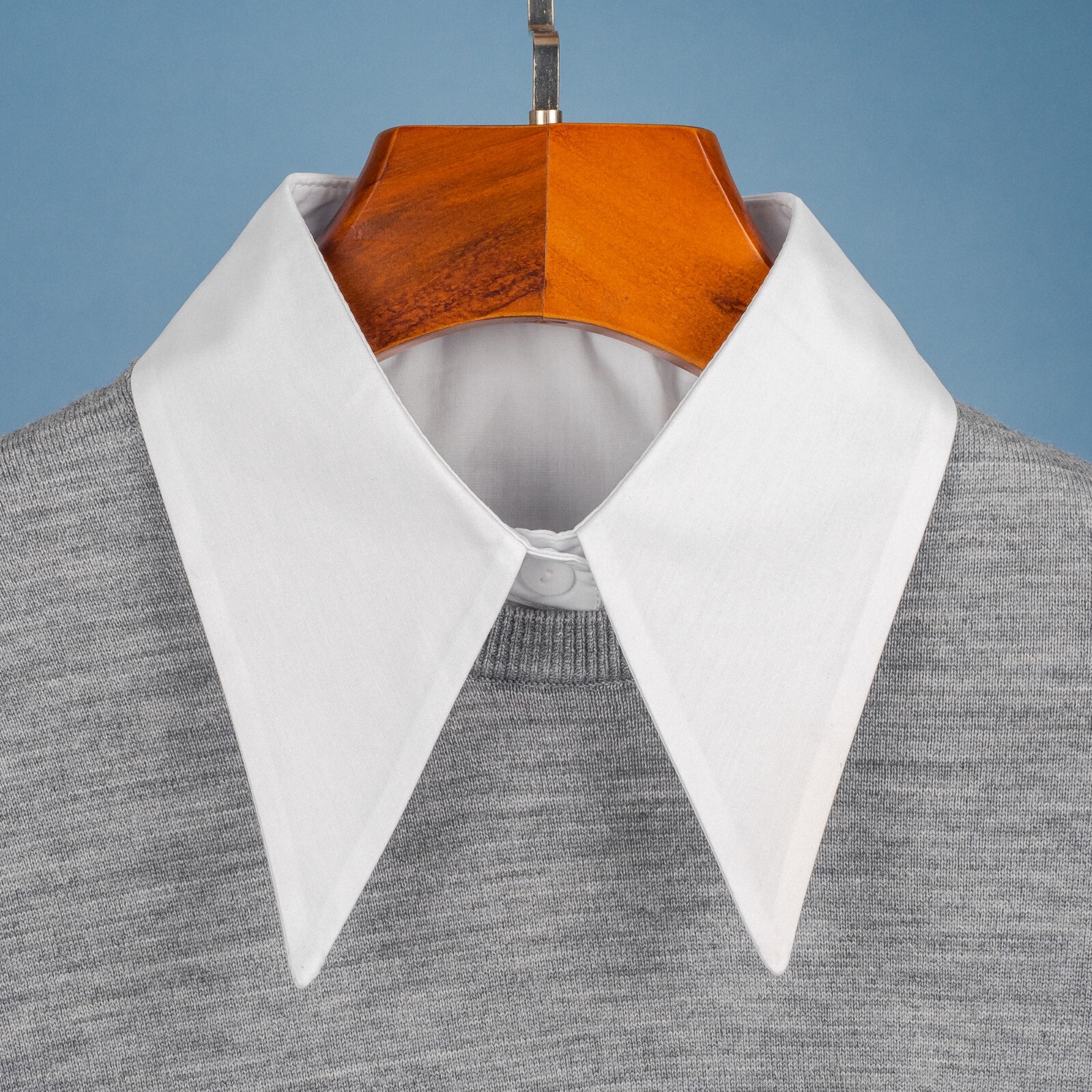 White Long Pointed Flat Dickey Collar False Faux Cotton Half Shirt Blouse Button