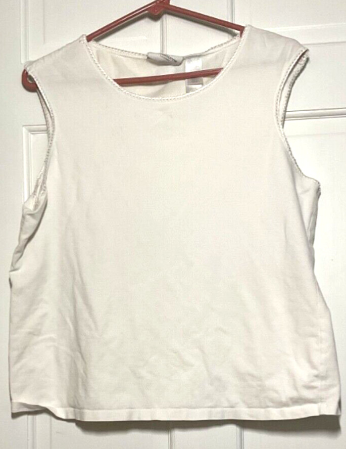 LIZ CLAIBORNE TOP SLEEVELESS TANK WHITE SIZE XL 92% COTTON 8% LYCRA EUC