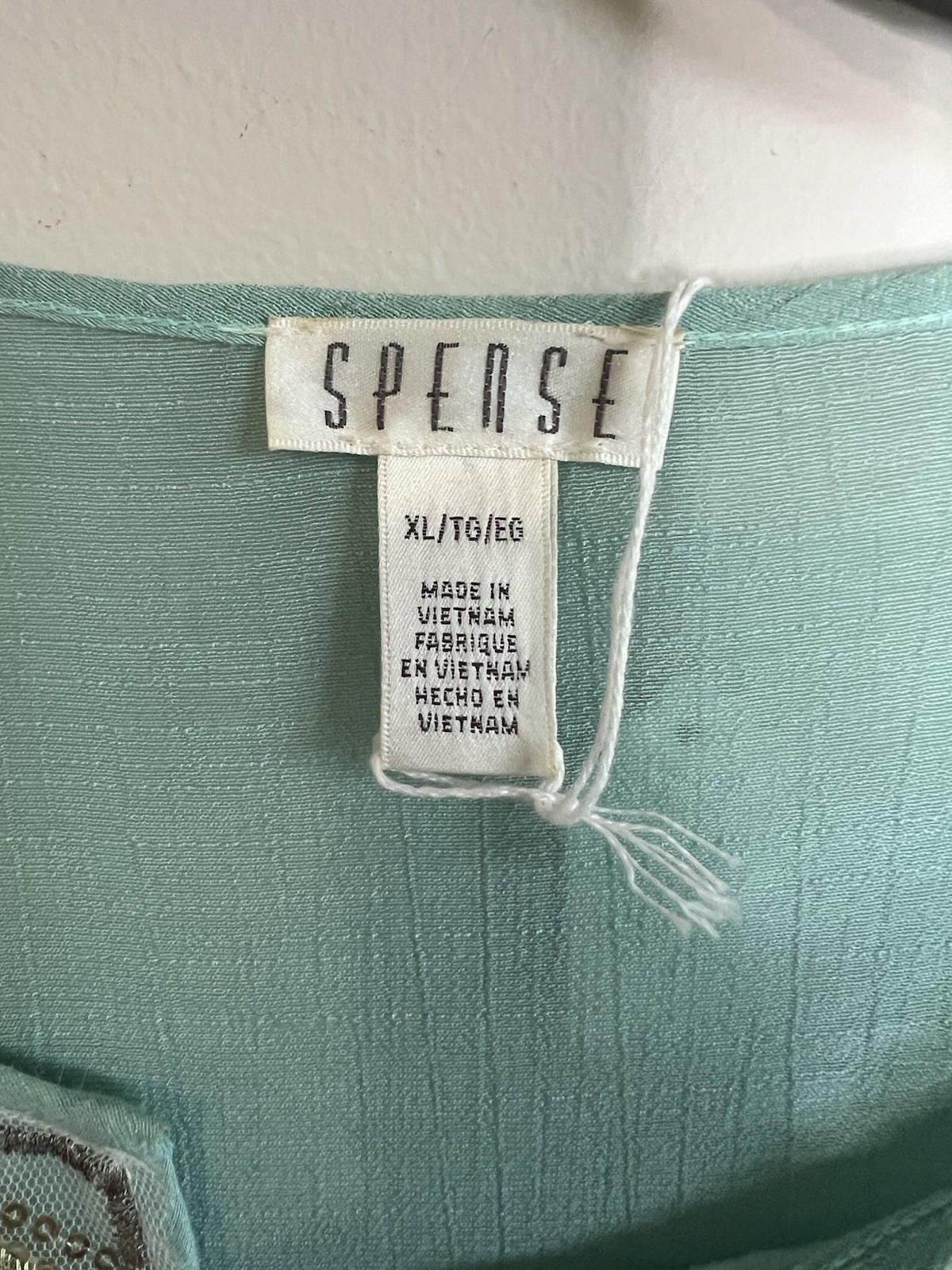 Spense Mint Green V-neck Tunic with Metallic Embroidery Size XL