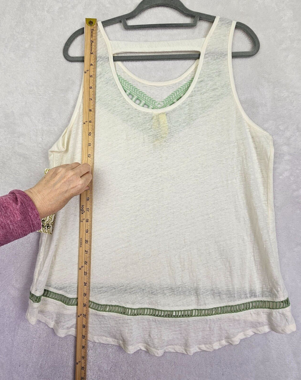 Green Dragon Linen Top Womens XL Tunic Tank Embroidered Boho Hippie USA Festival