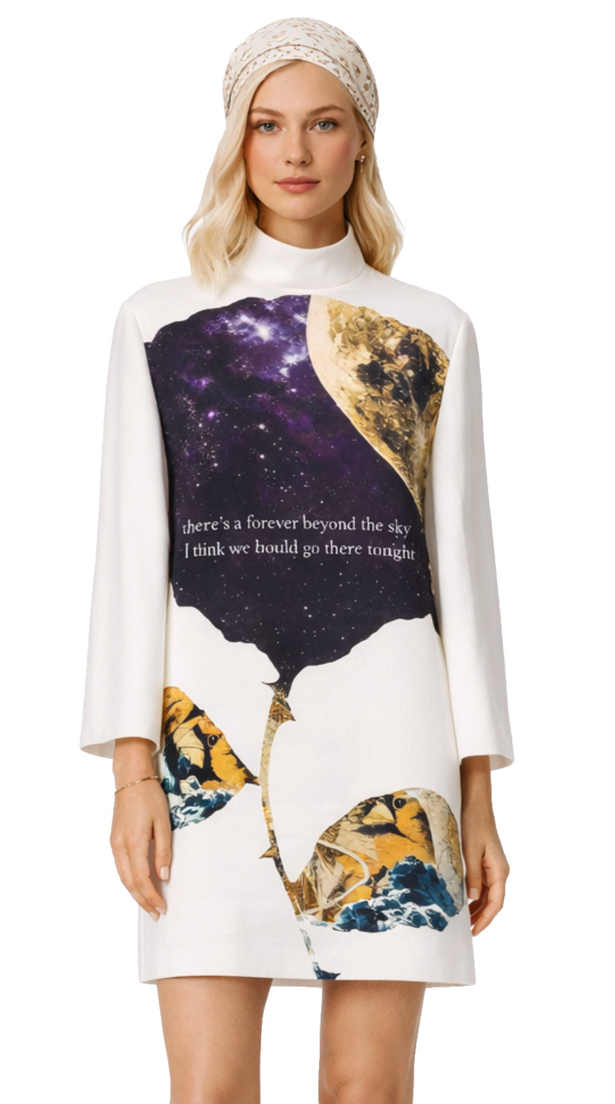 VALENTINO GARAVANI turtleneck dress mini dress silk wool mini dress beyond sky L