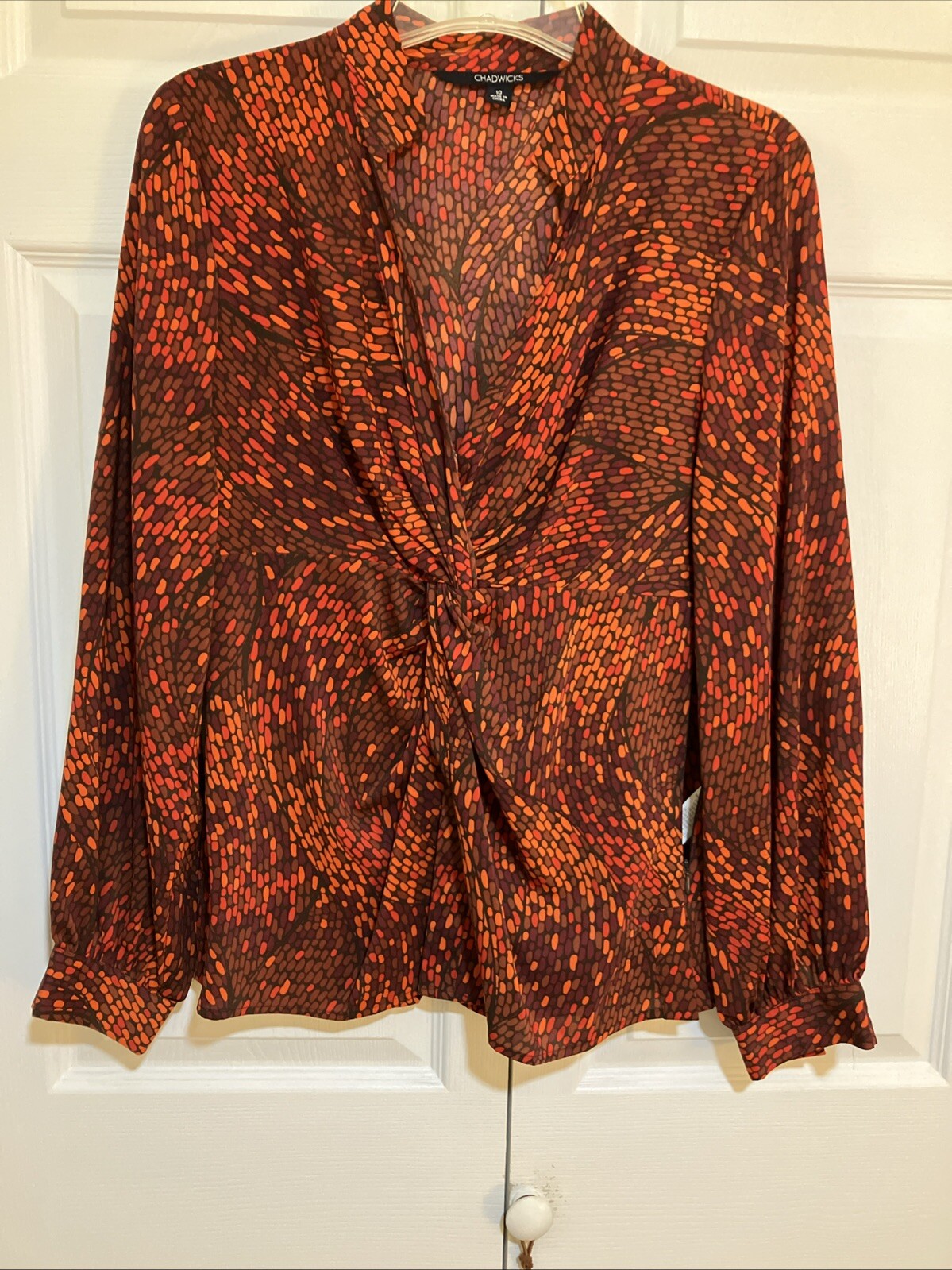 Chadwicks of Boston Blouse Size 10 Colorful Knotted Front Tailored w Side Zip