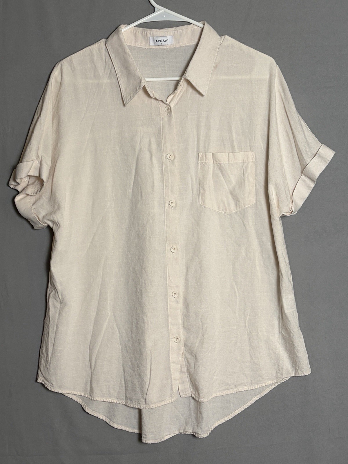 Large 100% Cotton Button Up Slouchy Tunic, beige/ off-white, Short sleeve