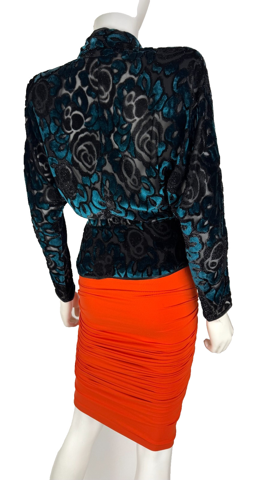 Apropos New Vintage Black Blue Silk Velvet Dress Top Blouse 4 US 40 IT S Runway