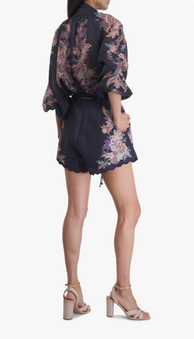 AUTH WOMEN’S ZIMMERMANN RHIANNON NAVY PAISLEY BILLOW BLOUSE – SZ 0P