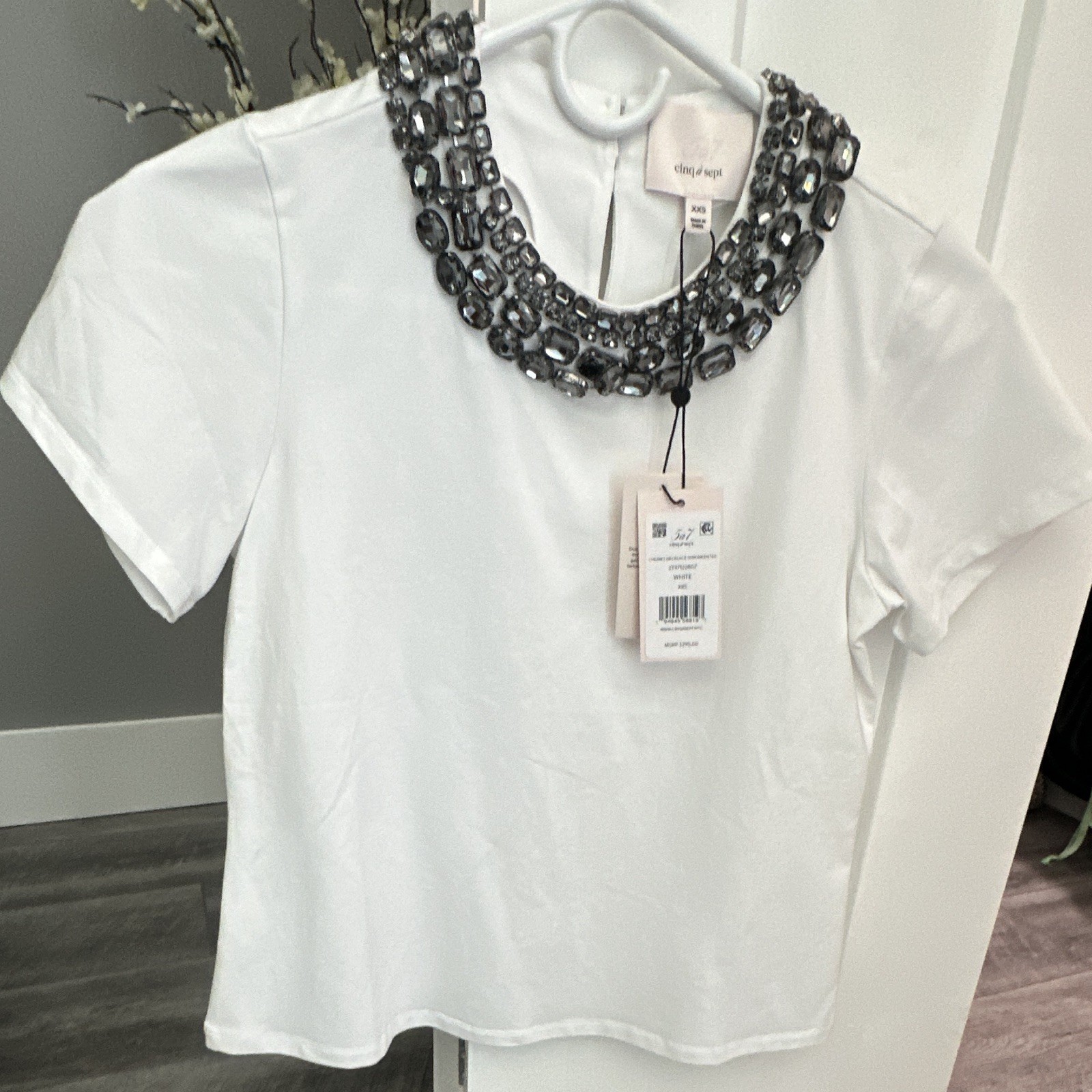 Cinq à Sept Chunky Necklace Shrunken T-Shirt White XXS Beaded ZT9712280Z