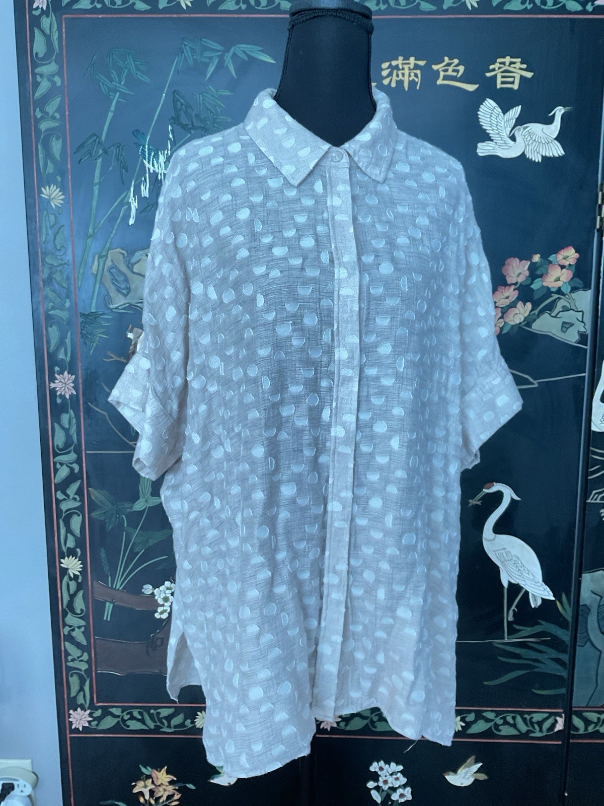 Alfani Lightweight Linen Blend Oversized Women’s S/S Shirt Button Front Sz L